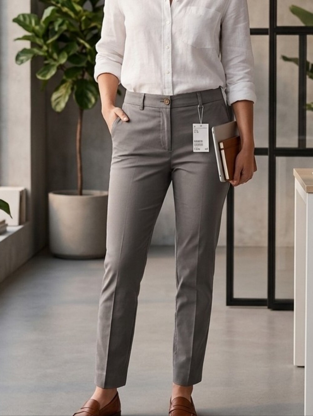 H&M Taupe Chino Pants Womens Size 6 Cotton Stretch Smart Casual Trousers NWT